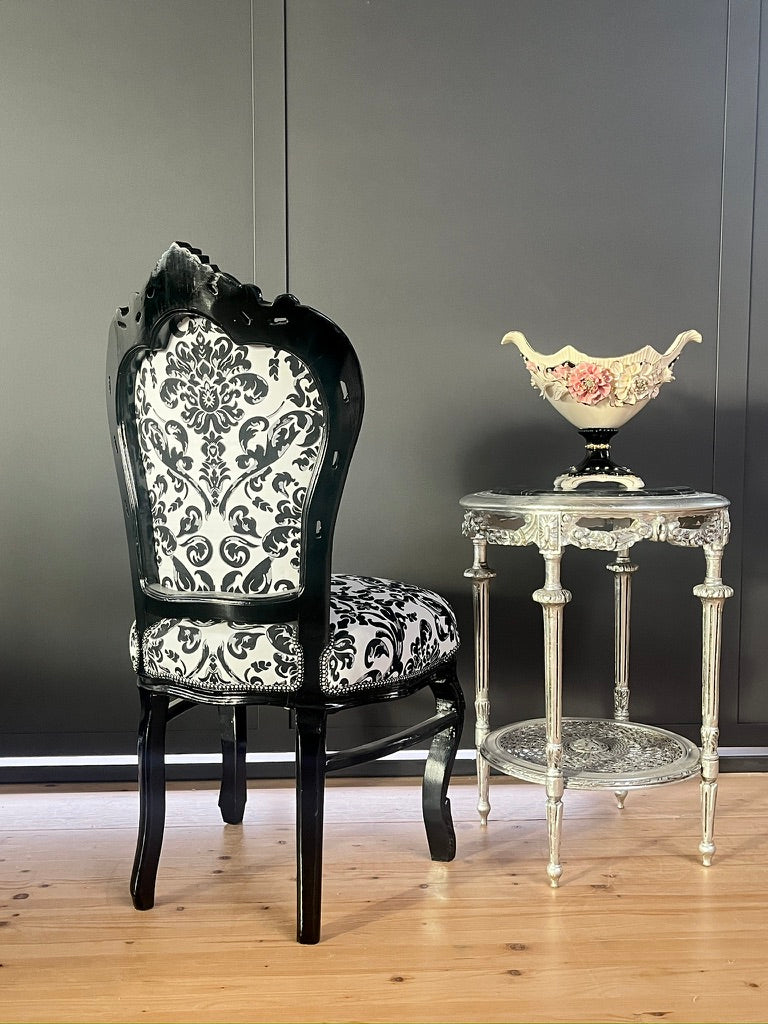 Elegant Baroque Chair French Louis XV Dining Chair Black Floral Pattern Handmade