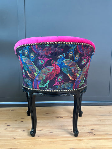Fuchsia Velvet Cocktail Chair Jungle Print French Accent Armchair Tufted Glam Lounge Chair