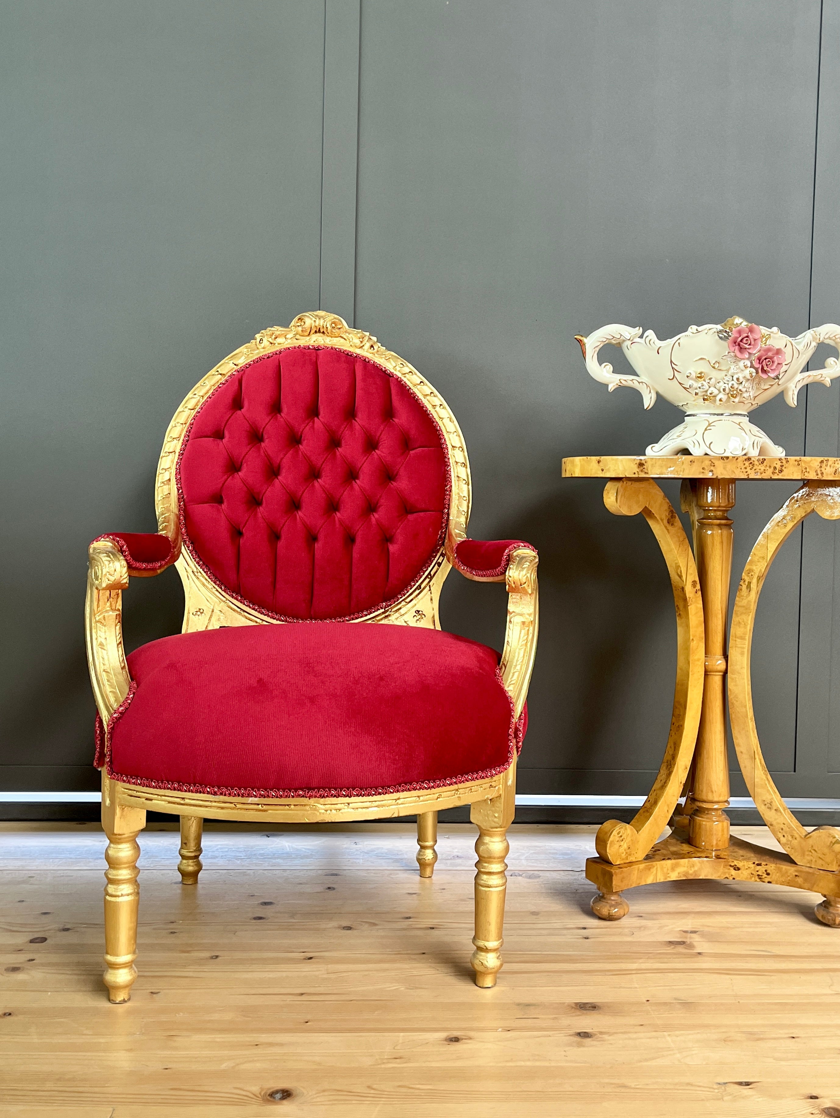 Royal Baroque Accent Chair Italian Antique Style Armchair in Handmade Red Velvet