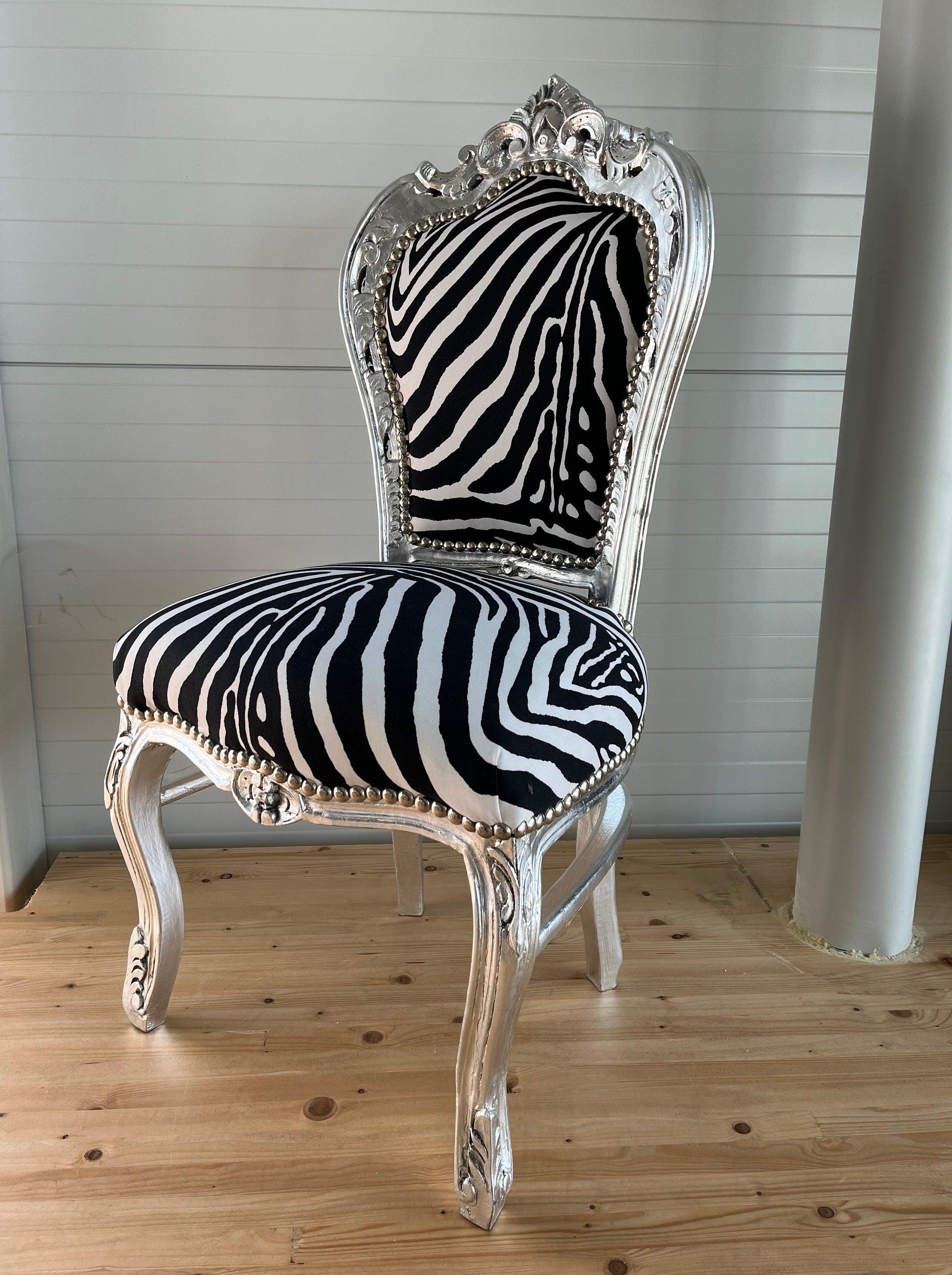 Silver Accent Chair Zebra Print French Baroque Handmade Dining Chair