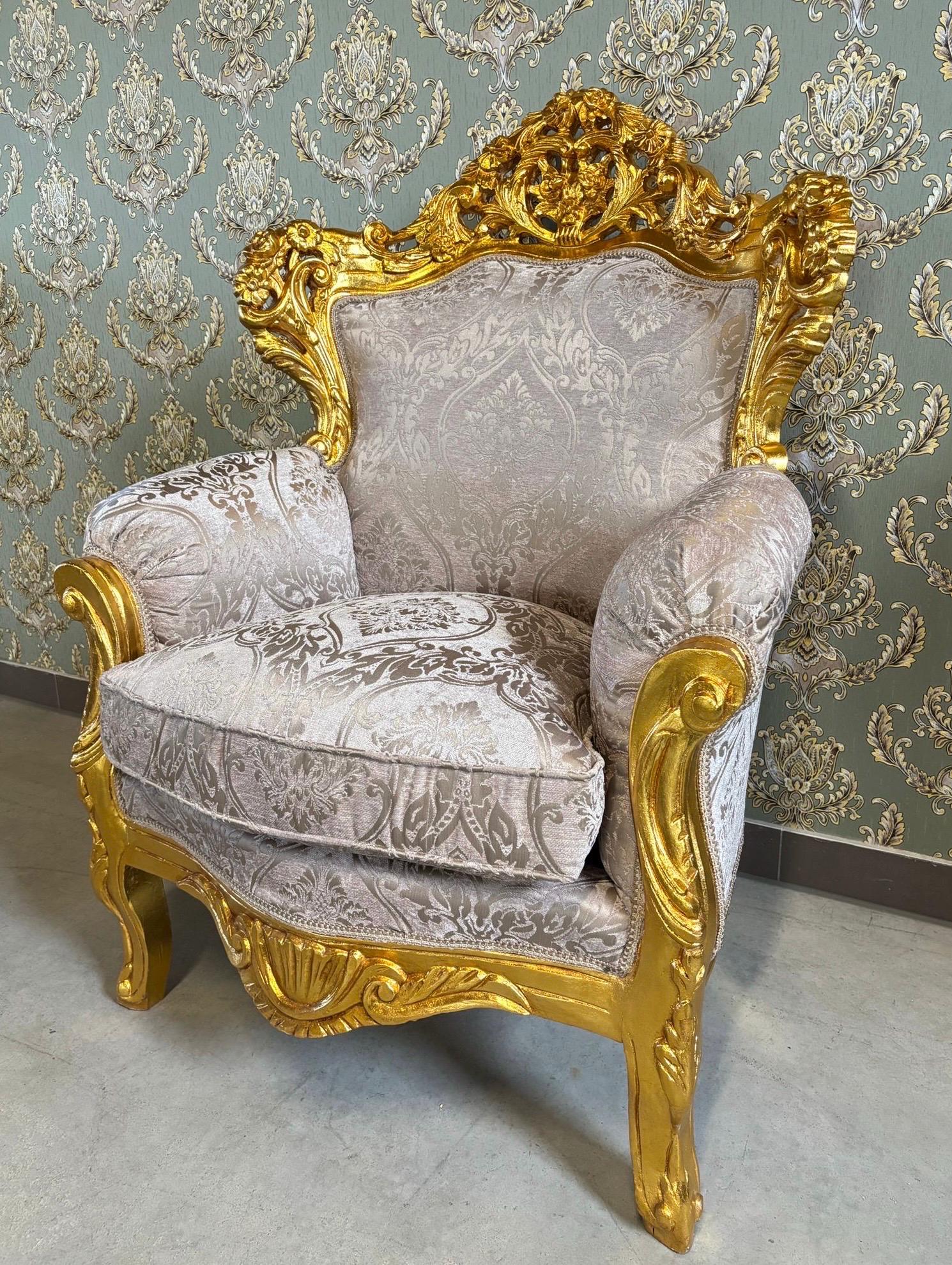 Sofa Set French Louis XV Style Cappuccino Color Damask in Gold Finish Clouch Set Marble Top Coffee Table Retro Baroque Style Sofa Set