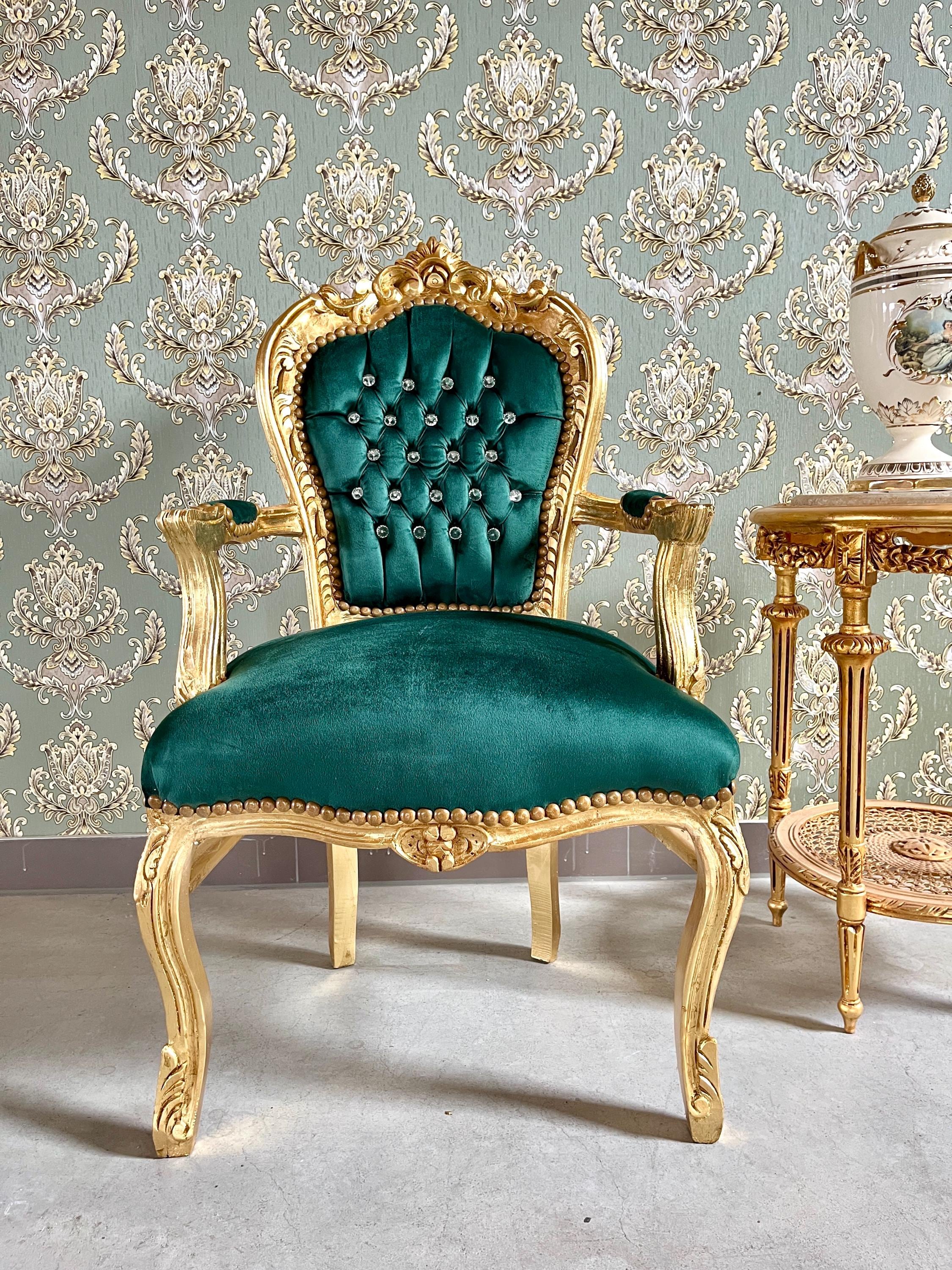 Pink Baroque Accent Armchair French Louis XV Green Velvet Chair in Handmade