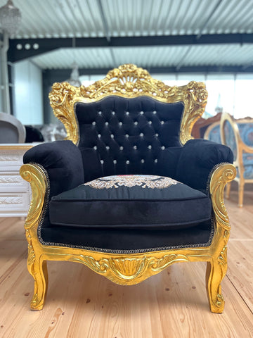 Baroque Louis XV Chair French Lounge Armchair Black Velvet Handmade Sofa Chair