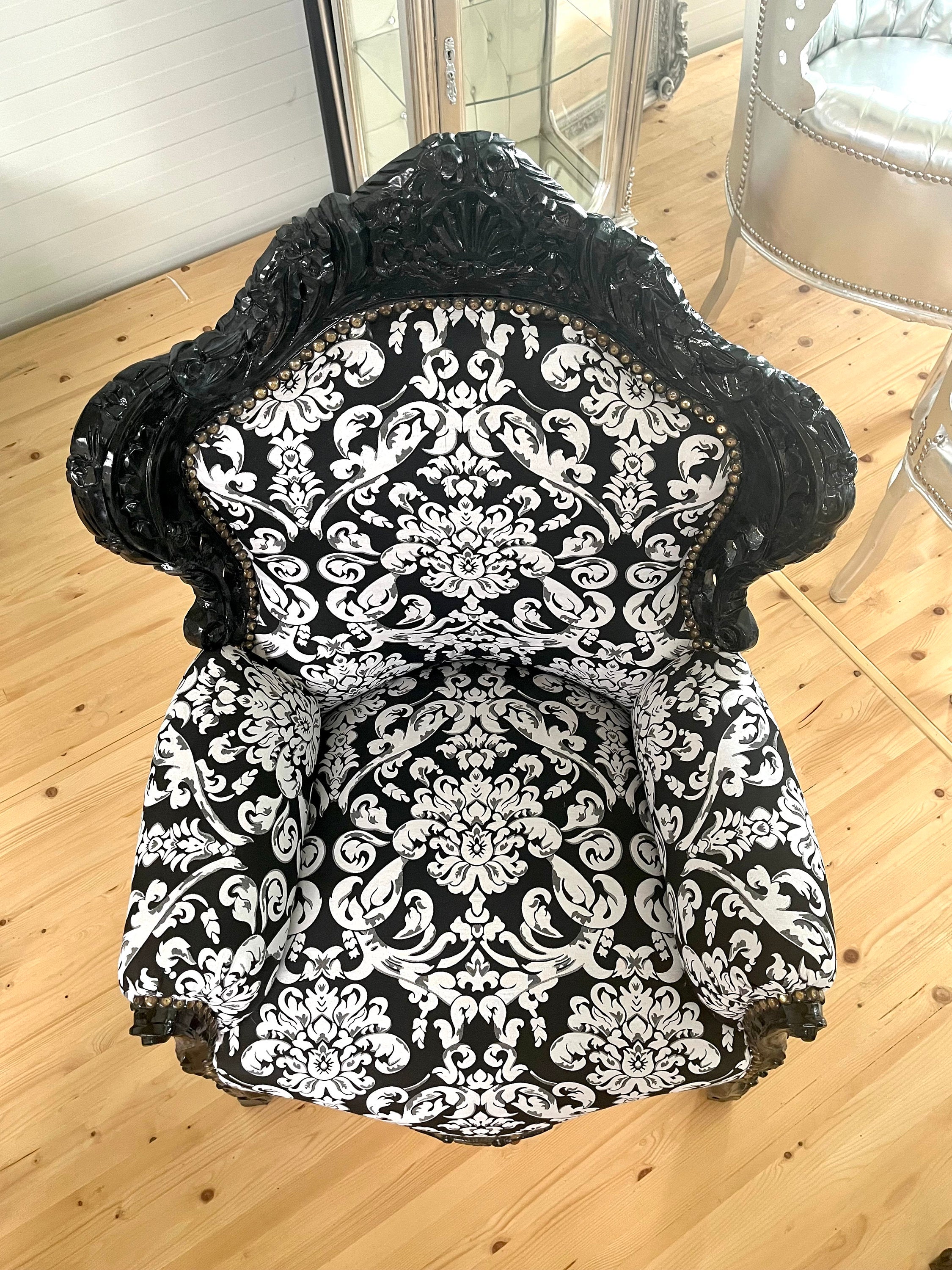 Baroque Accent Armchair Black Floral Chair French Salon Zebra Print Lounge Chair