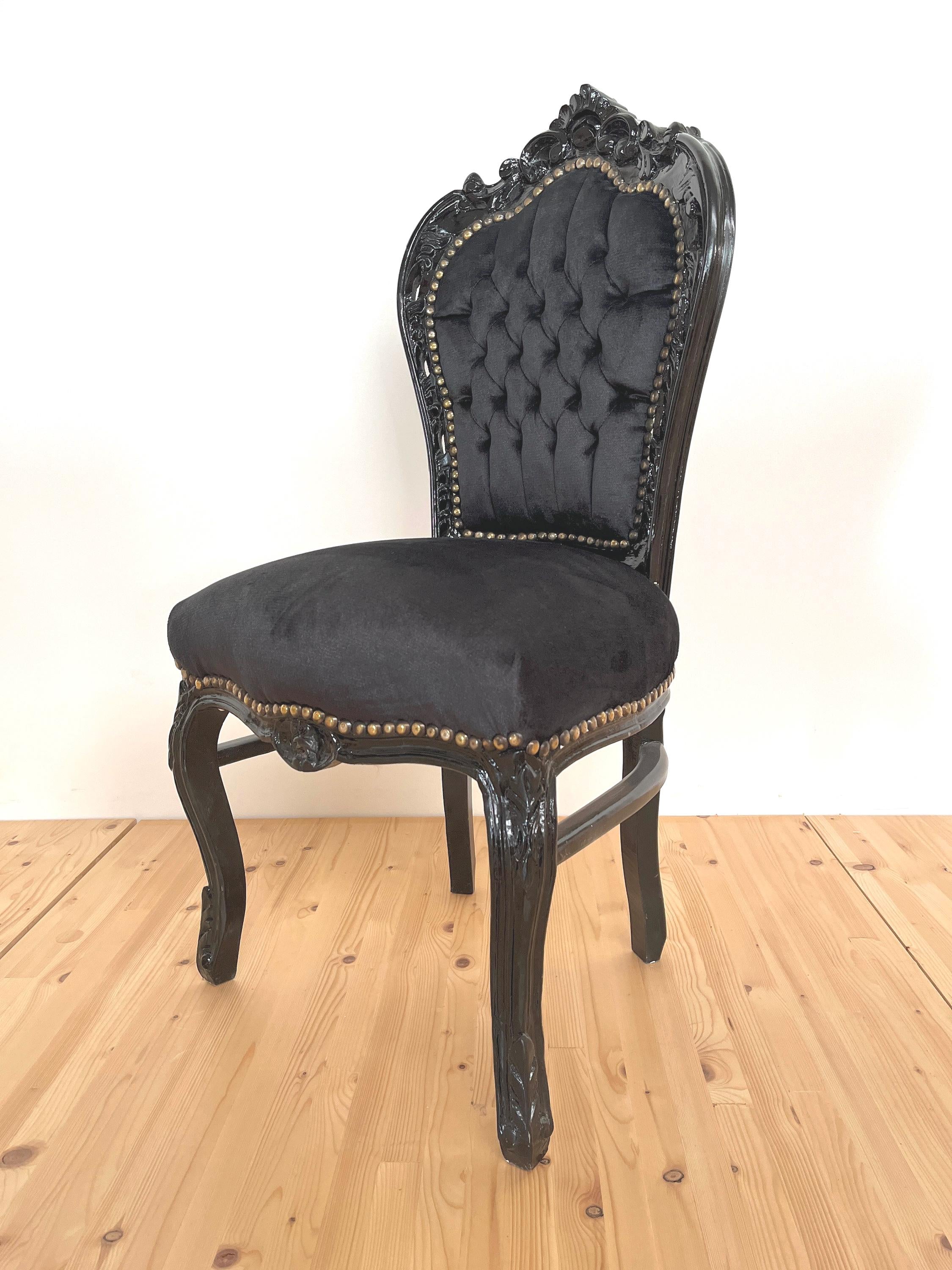 Baroque Accent Chair Black Velvet Louis XV Style Dining Chair Handmade