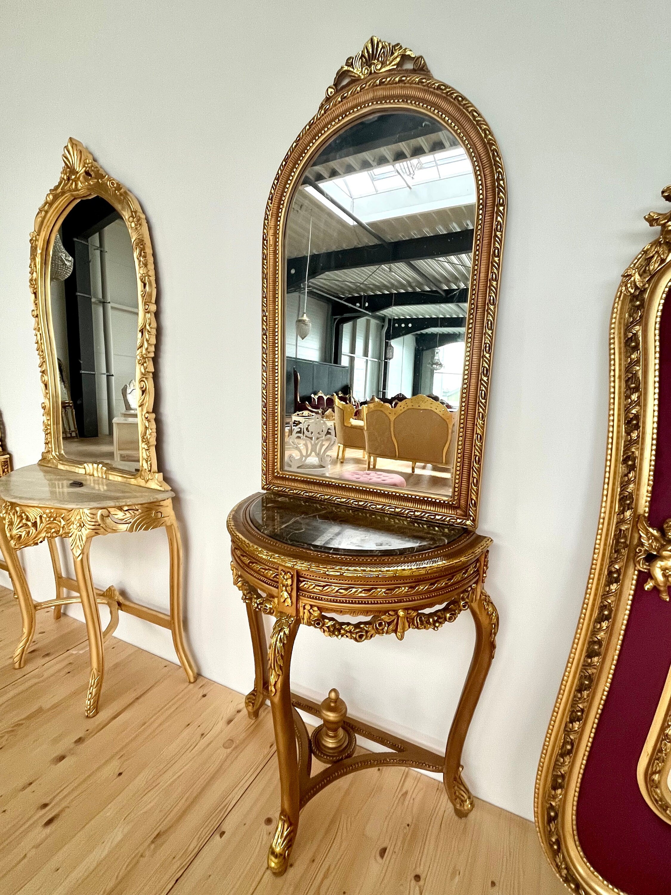 Konsolentisch mit Standspiegel Antik Barock Handarbeit Stil / Console Table with Standing Mirror Antique Baroque Handmade Marble Top