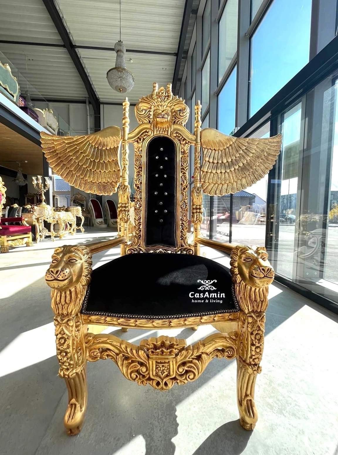 Huge Armchair Gold for Display Window King Throne Gold Lion Shape for Special Event Gold Throne Lion King with Wings Niche Decor for Bar