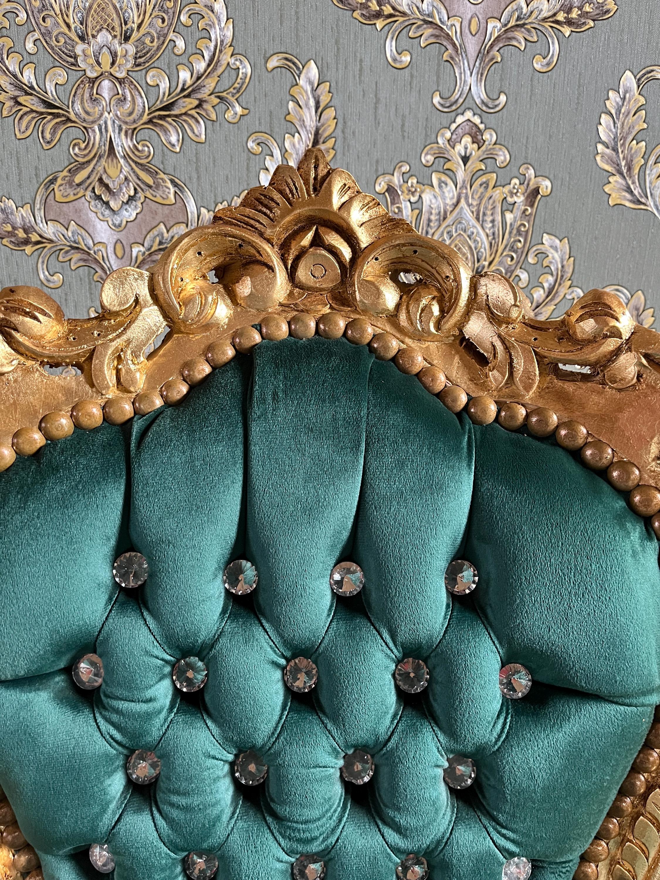 Pink Baroque Accent Armchair French Louis XV Green Velvet Chair in Handmade