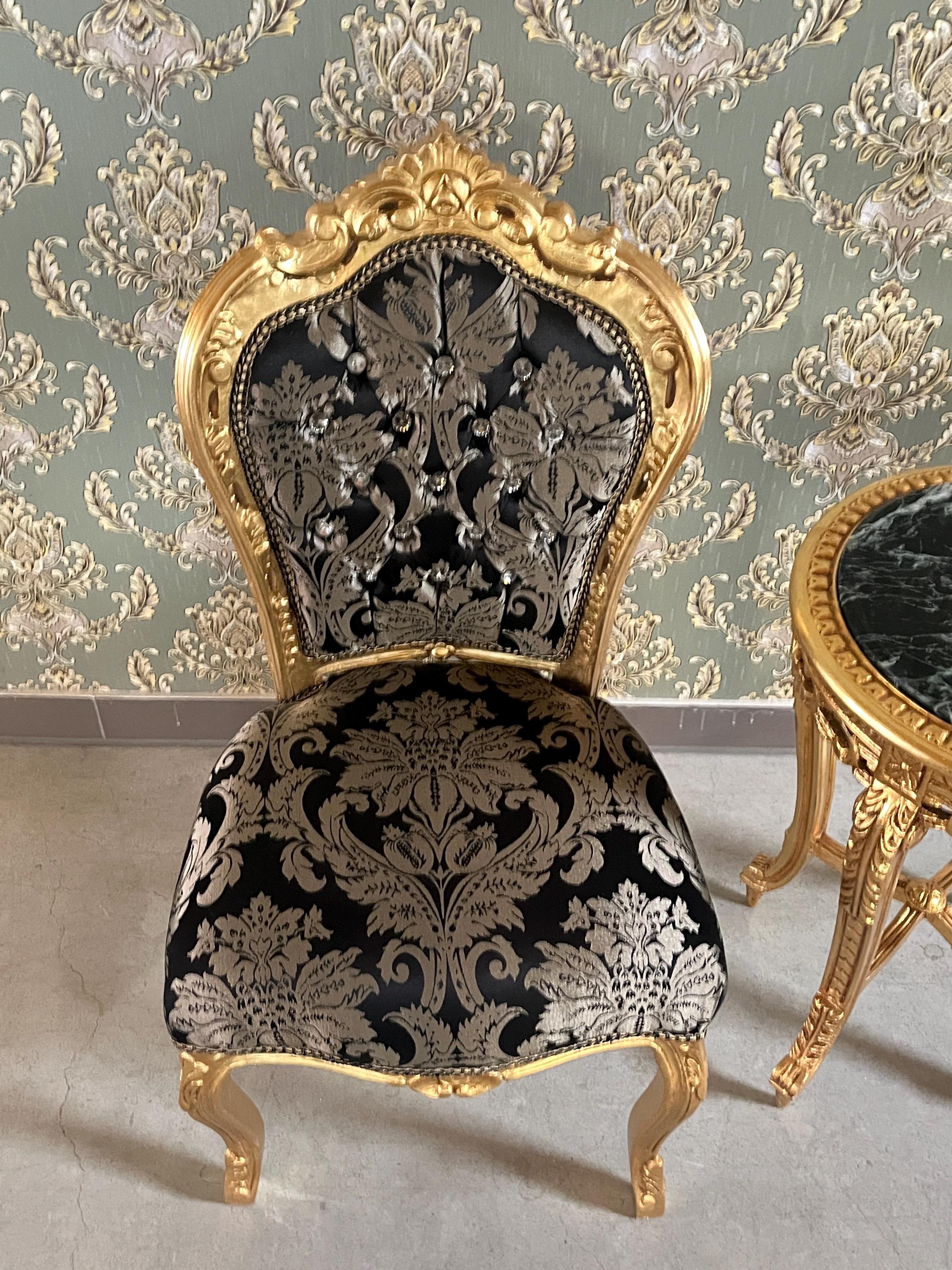 Baroque Accent Chair Black Floral Dining Chair in Gold Finish Retro French Style