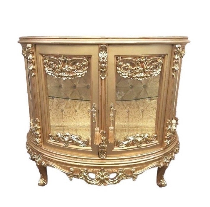Display Cabinet French Louis Style Showcase Gold Finish Retro Baroque Antique Style for Home Decor