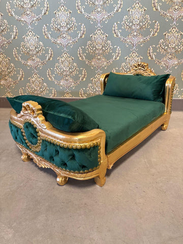 Pet Bed French Louis Baroque Style Handmade Small Dog Bed Cat Bed Velvet Blue Velvet Pink in Gold Finish for Happy Pet Decor