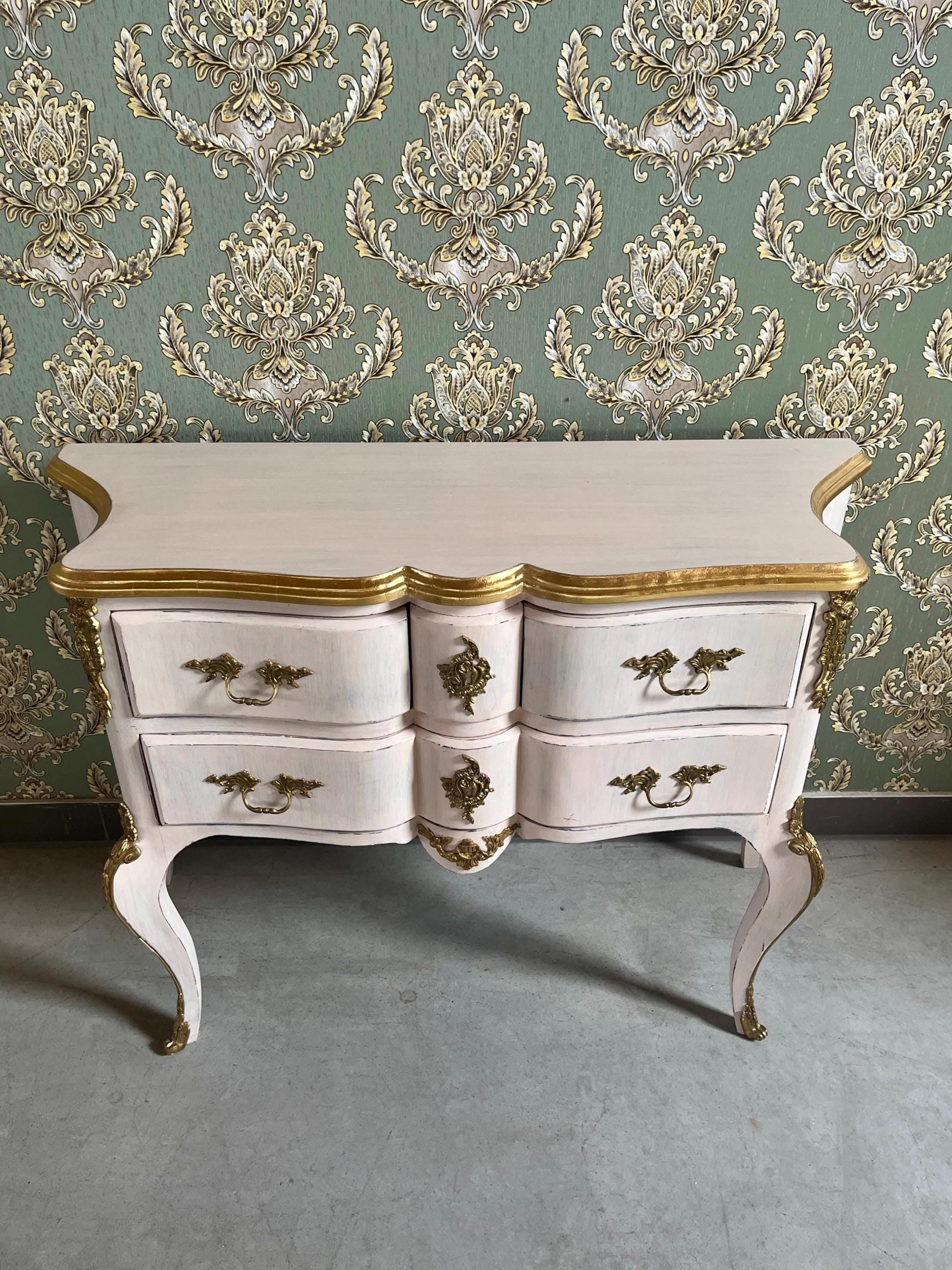Pink Baroque Chest of Drawers Hand-Brushed Solid Beech Wood 3-Drawer Dresser