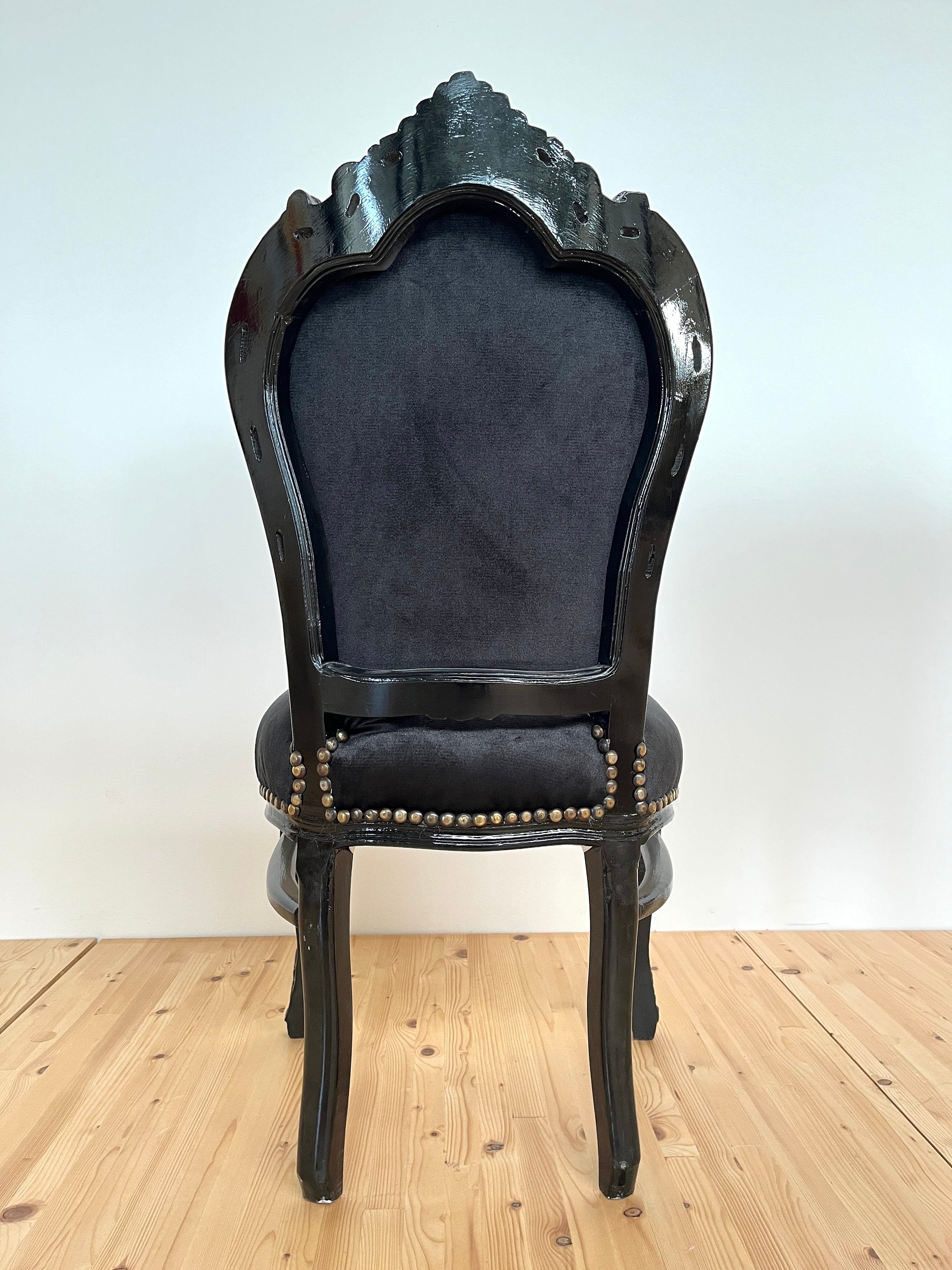 Baroque Accent Chair Black Velvet Louis XV Style Dining Chair Handmade