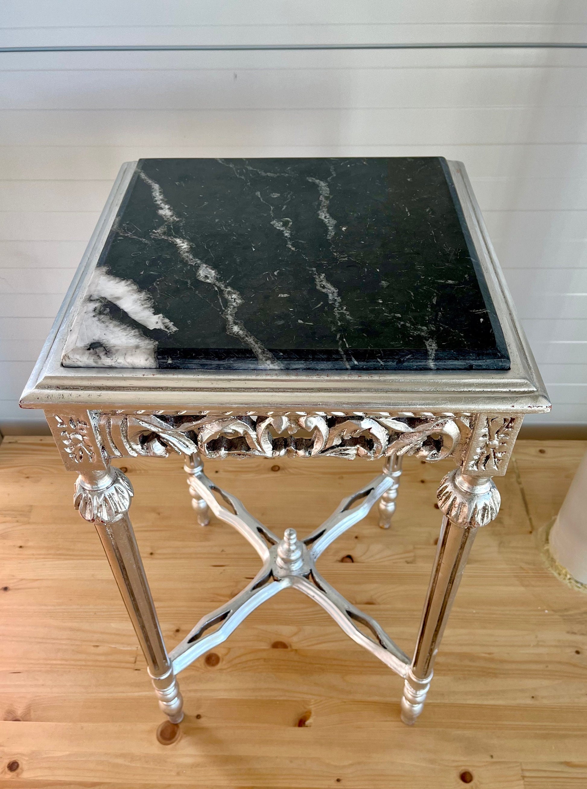 Side Table French Baroque Rococo Style Black Marble Top Gold Finish Lamp Table Silver Finish Retro Style Home Decor