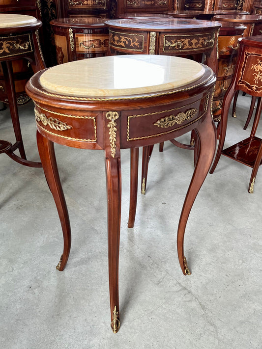 Oval Marble Top Table, Side Table Marble Top, French Louis Baroque Style Wooden Tea Table Beige Color Marble Top Side Table
