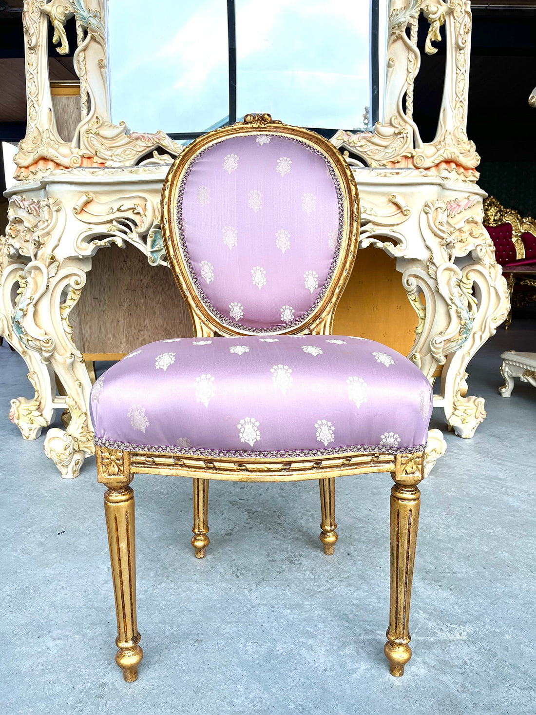 Esszimmerstuhl im französischen Barockstil / Fench Baroque Style Dining Chair- Rosa