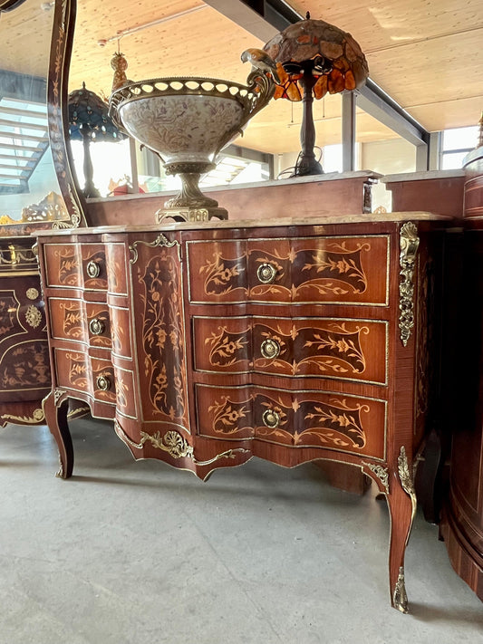Chest of Drawer Nostalgic French Baroque Style Wooden Cabinet with Marble at Top Antique Style Reproduction for Stylish Home Decor- Limited