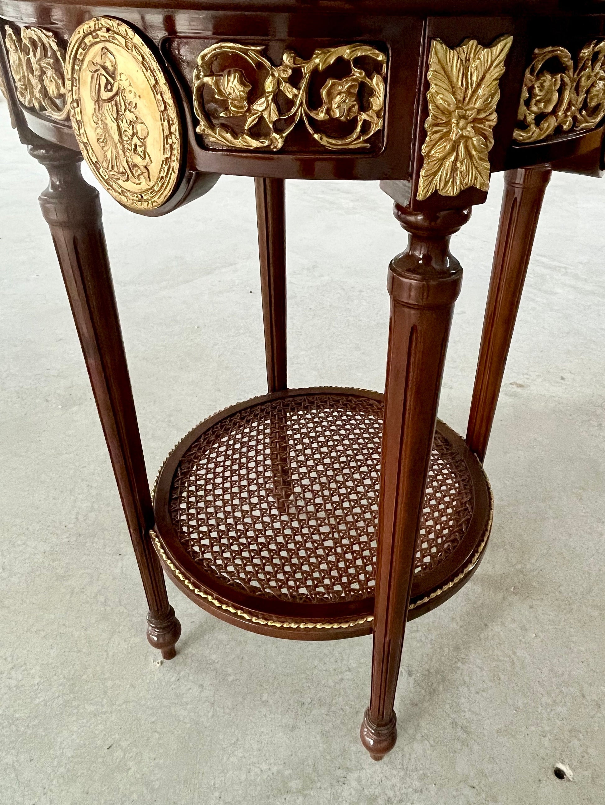 Round Side Table Brown Marble Top Royal Baroque Nostalgic French Style Wooden Table Round Marble in Brown