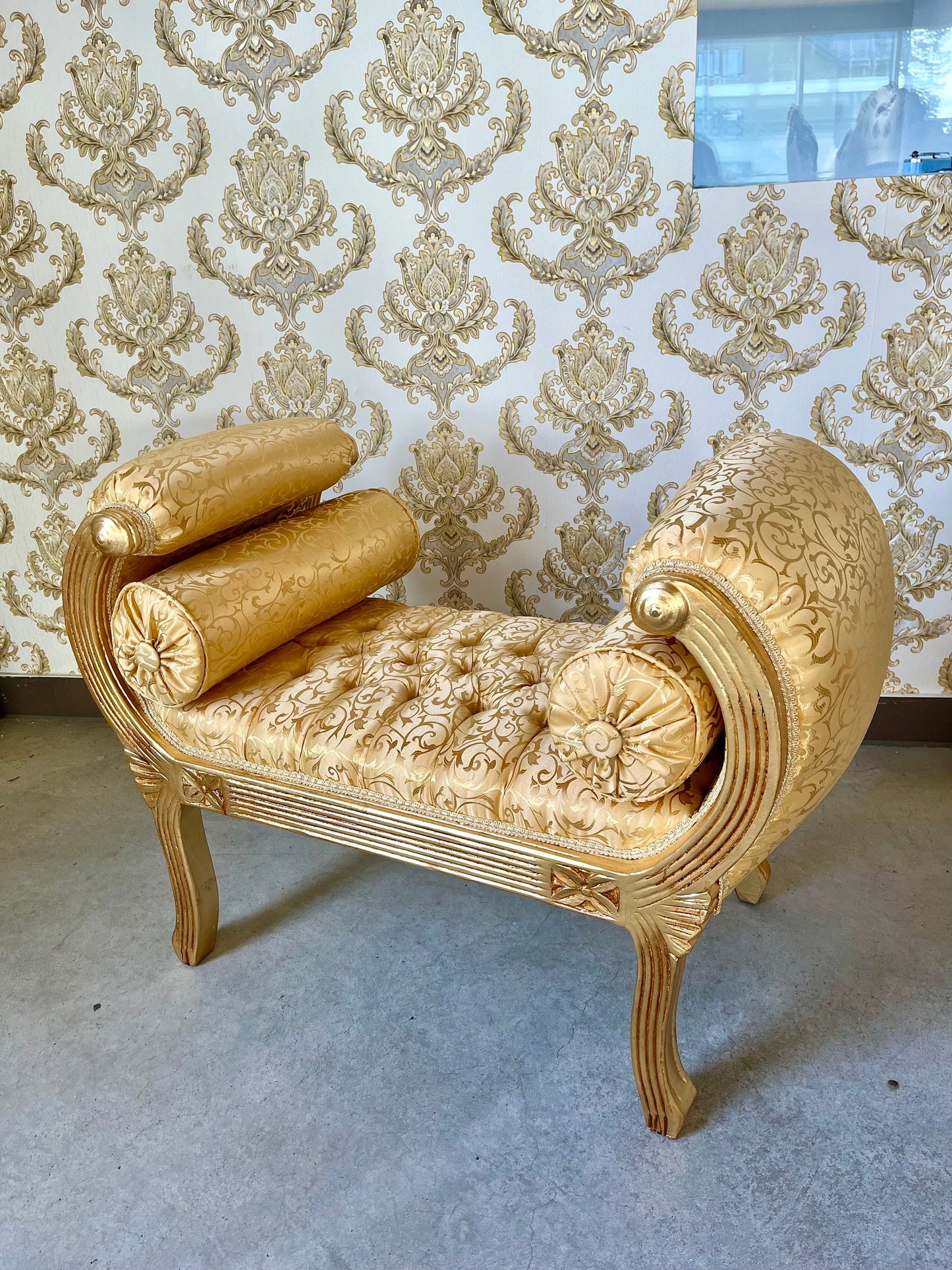 Ottoman French Louis Antique Style in Gold Hocker Retro Baroque Rococo Style in Gold Colour Ottoman for Home Decor