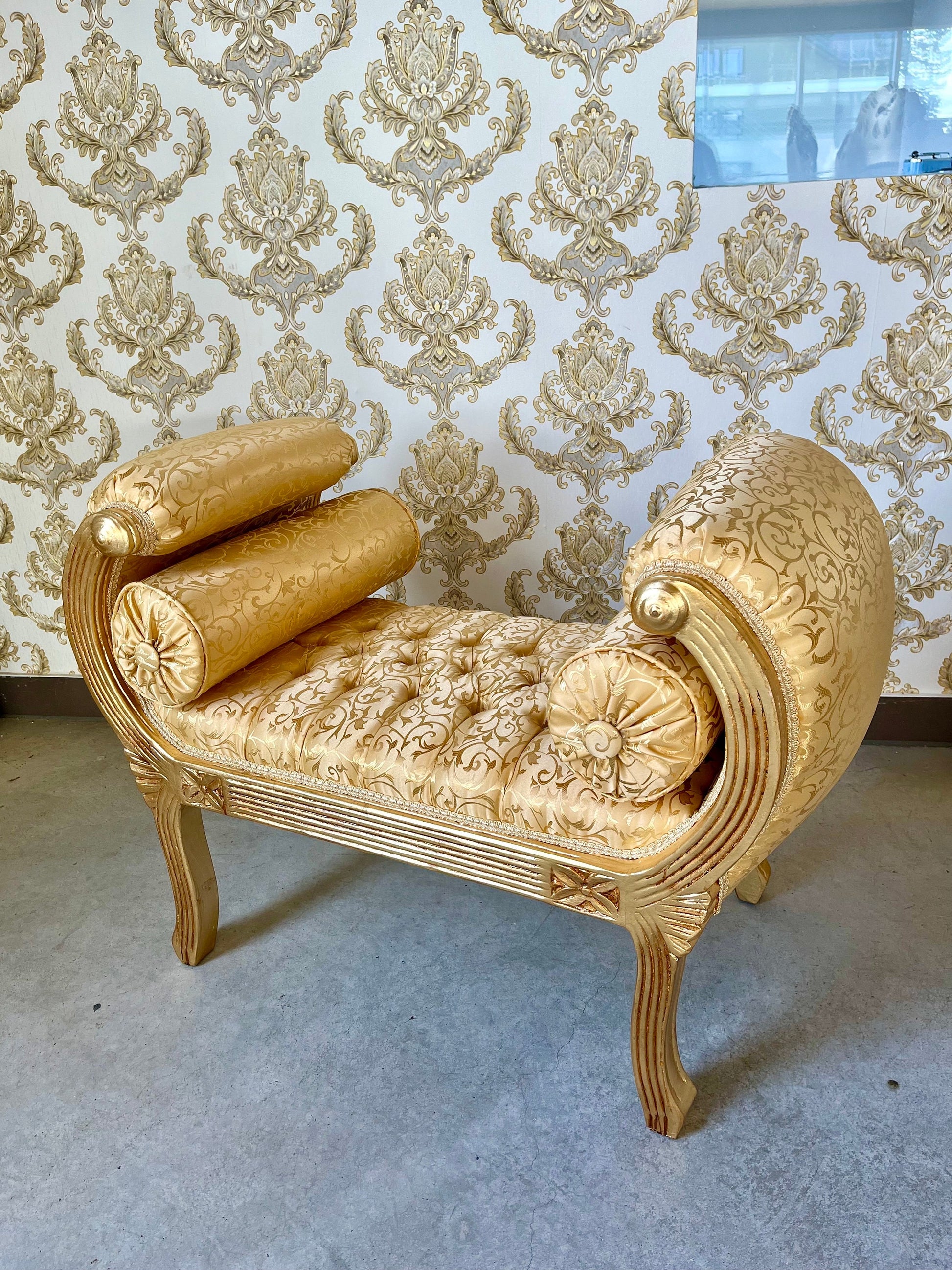 Ottoman French Louis Antique Style in Gold Hocker Retro Baroque Rococo Style in Gold Colour Ottoman for Home Decor
