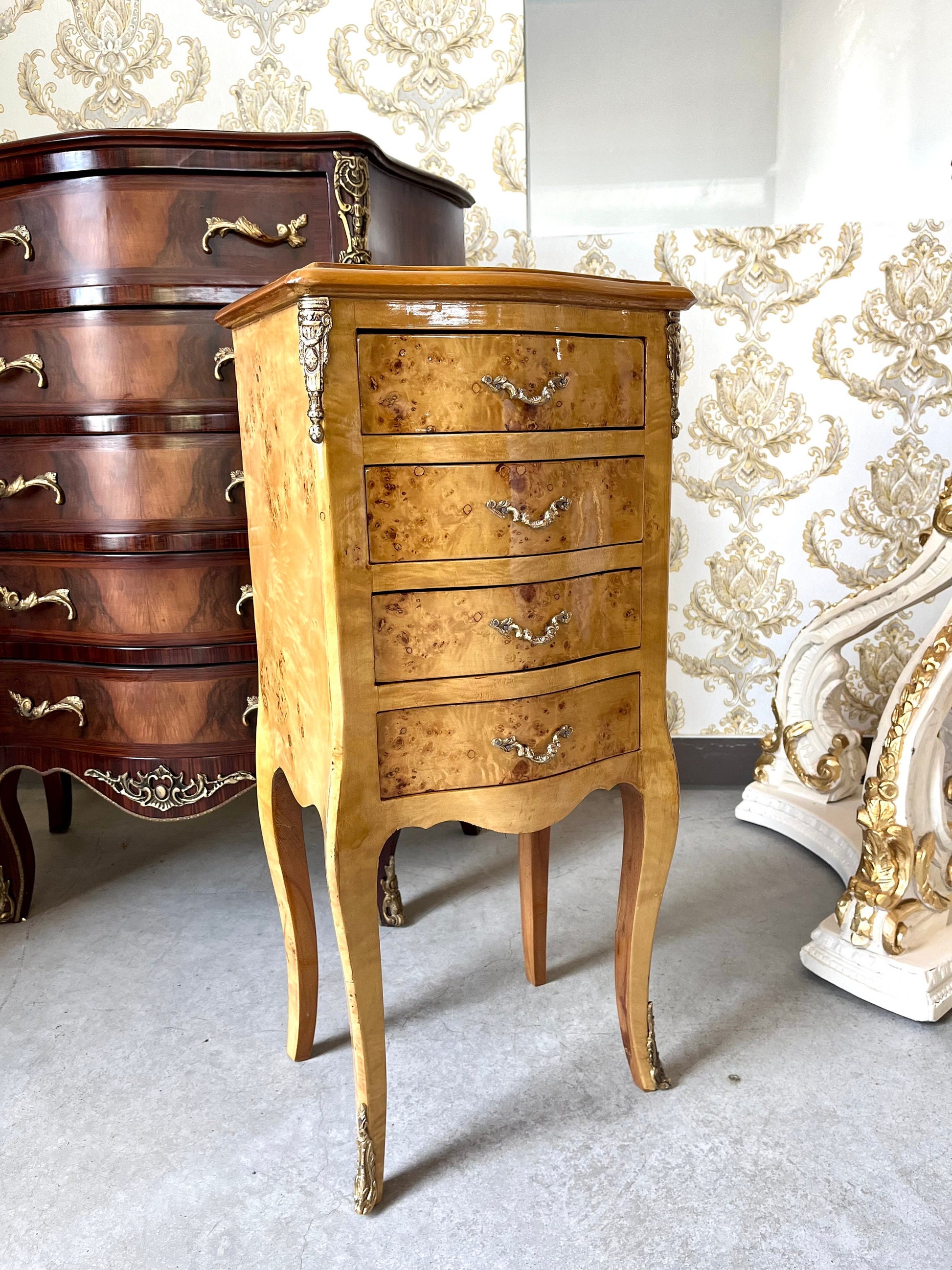 Small Kommode French Louis Style Night Stand Retro Baroque Style in Yellow Color Small Chest Of Drawer Beautiful Home Decor