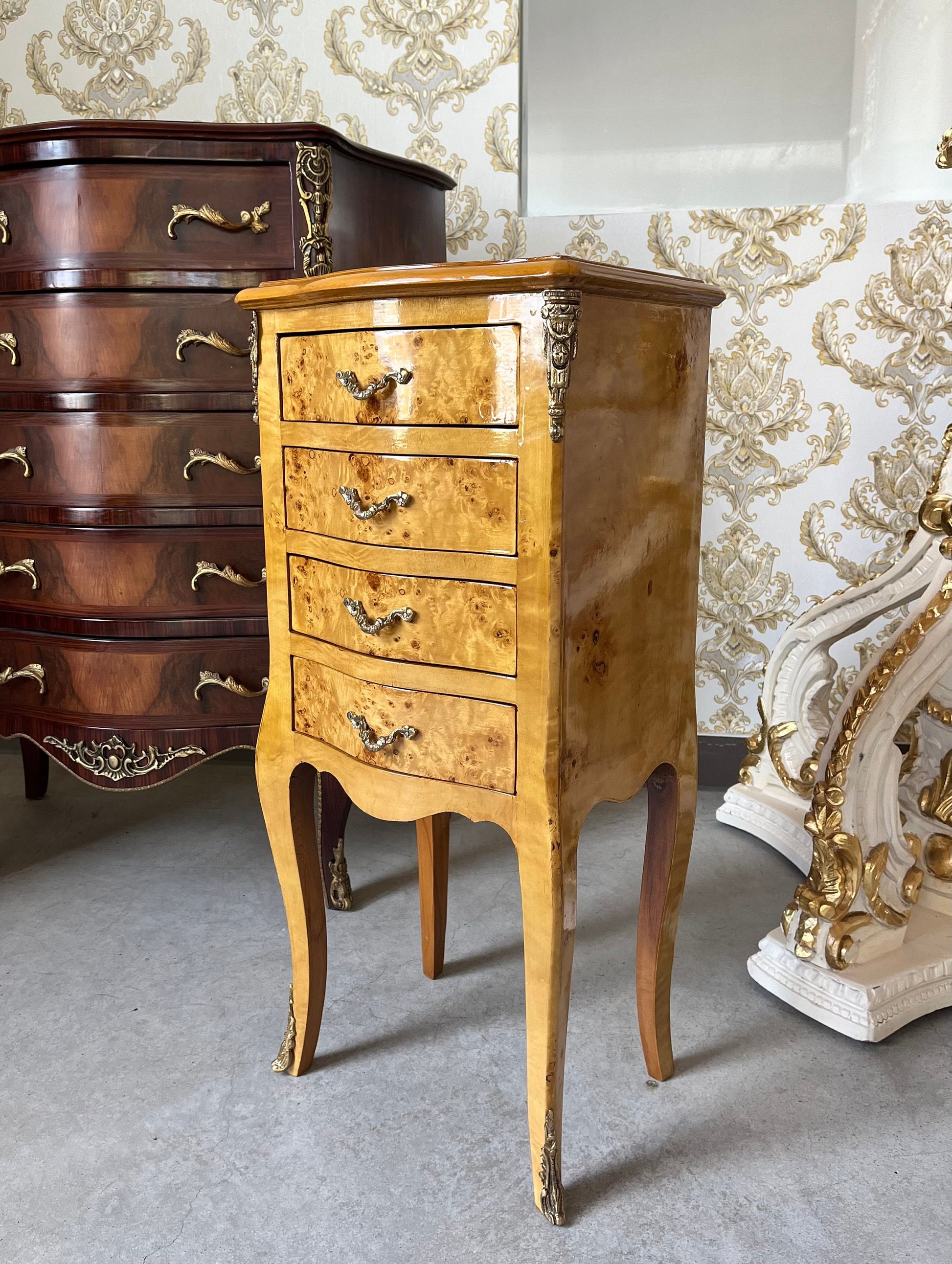 Small Kommode French Louis Style Night Stand Retro Baroque Style in Yellow Color Small Chest Of Drawer Beautiful Home Decor