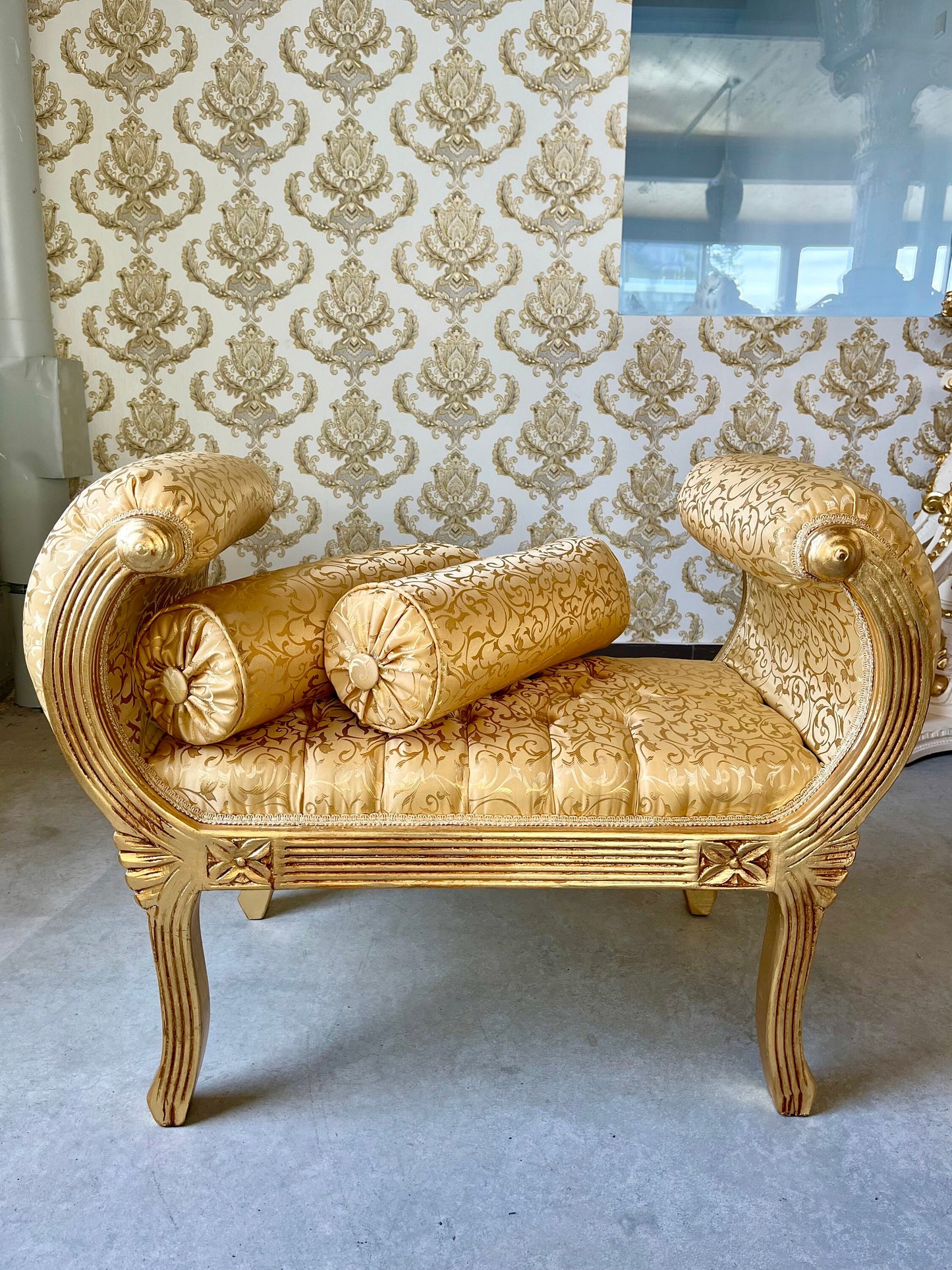 Ottoman French Louis Antique Style in Gold Hocker Retro Baroque Rococo Style in Gold Colour Ottoman for Home Decor