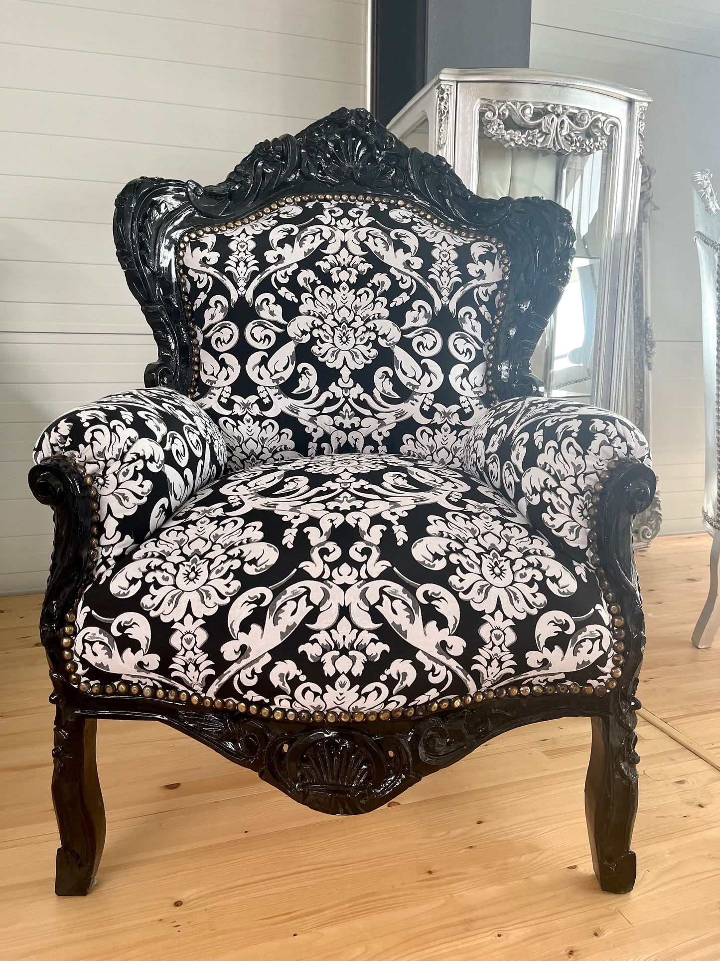 Armchair French Baroque Rococo Style in Floral Print Sofa Chair Italian Antique Style Floral Print for Living Room