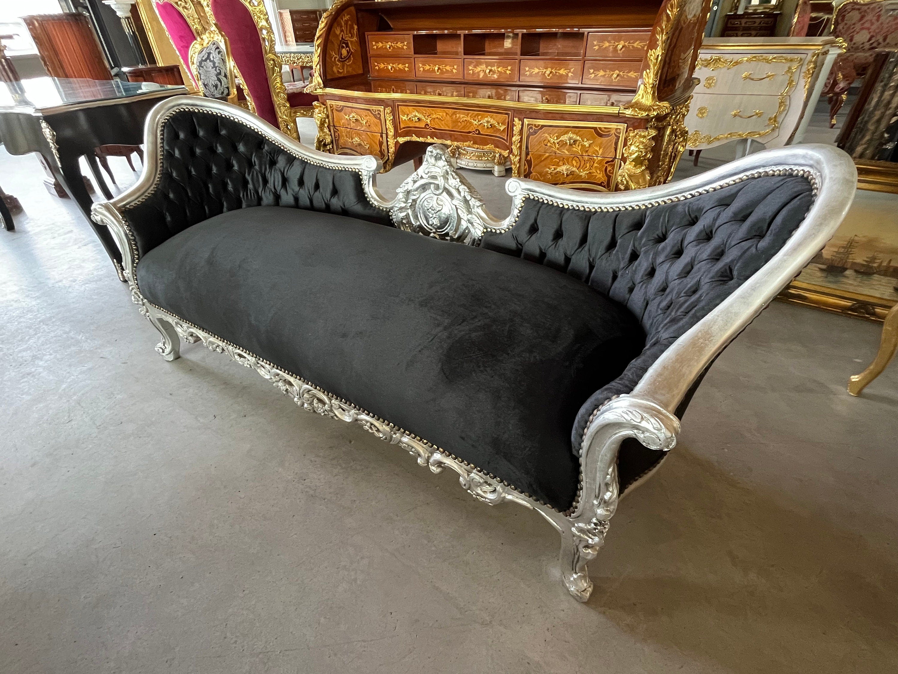 Lounge Sofa im Barock-Stil, schwarzes Samtsofa für Bar, Salon, Nachtclub/ Lounge Sofa Black French Baroque Style Love Seat for Bar Nightclub