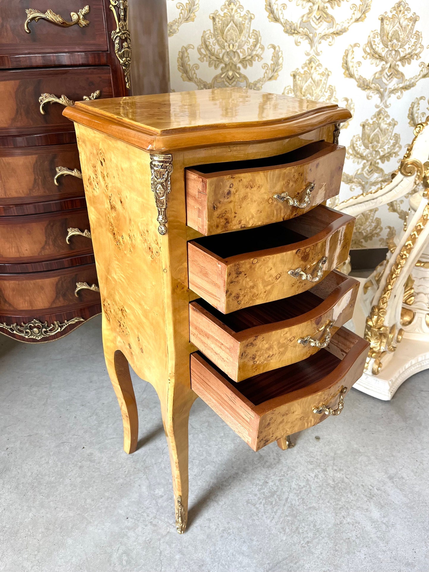 Small Kommode French Louis Style Night Stand Retro Baroque Style in Yellow Color Small Chest Of Drawer Beautiful Home Decor