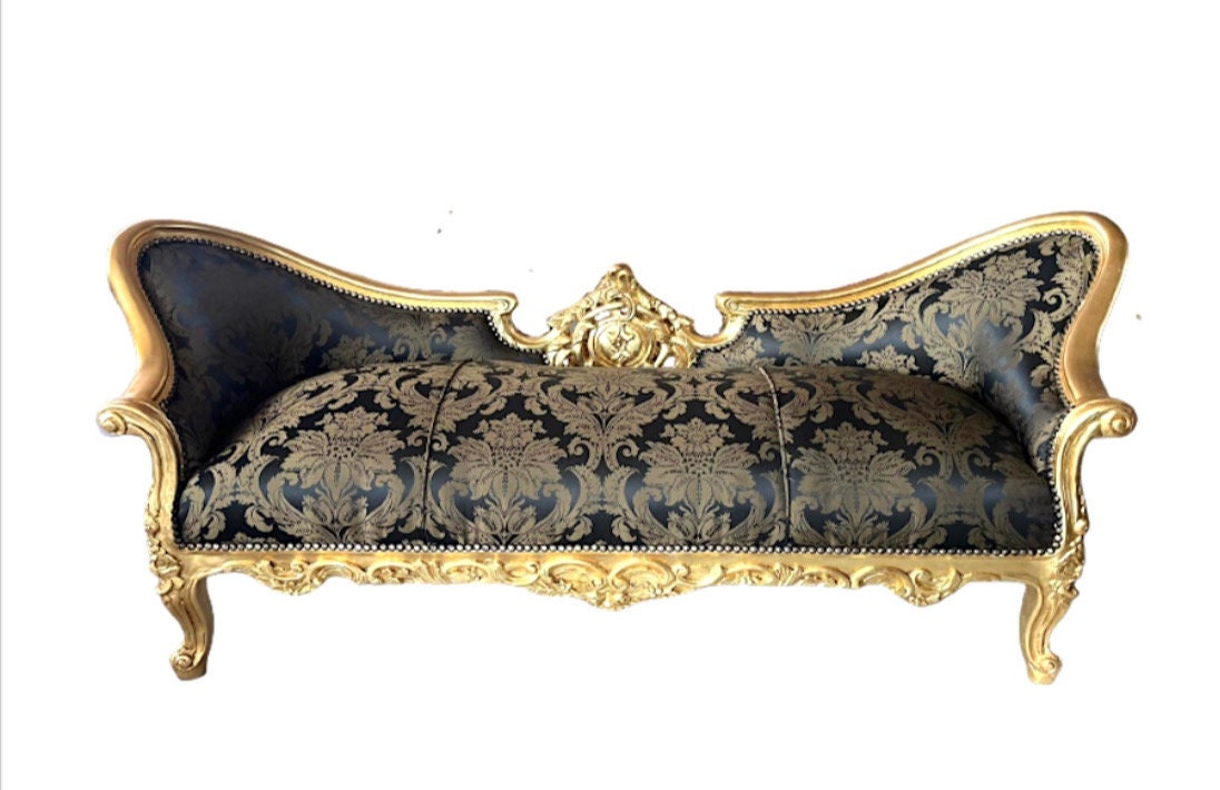 Lounge Sofa im Barock-Stil, schwarzes Samtsofa für Bar, Salon, Nachtclub/ Lounge Sofa Black French Baroque Style Love Seat for Bar Nightclub
