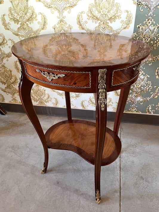 Side Table French Antique Style Wooden Brown Oval Shape Table Retro Baroque Style for Home Decor