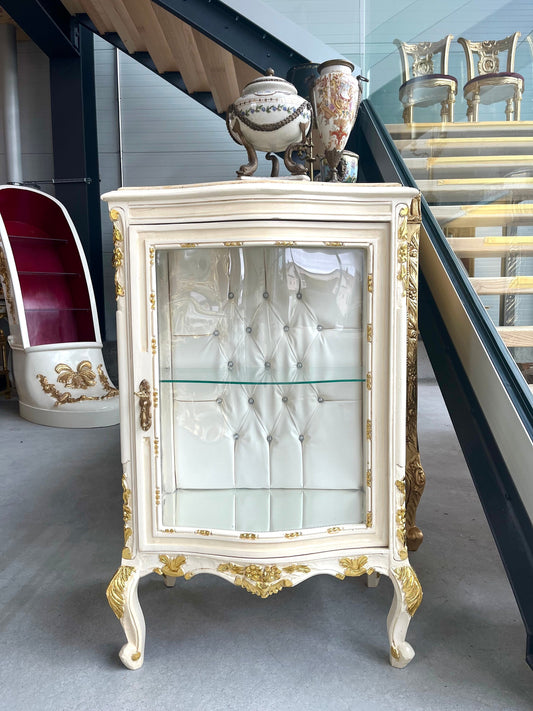 Display Cabinet French Louis Style in Beige Color Marble Top Vetrine Retro Baroque Style Showcase in Beige for Home Decor