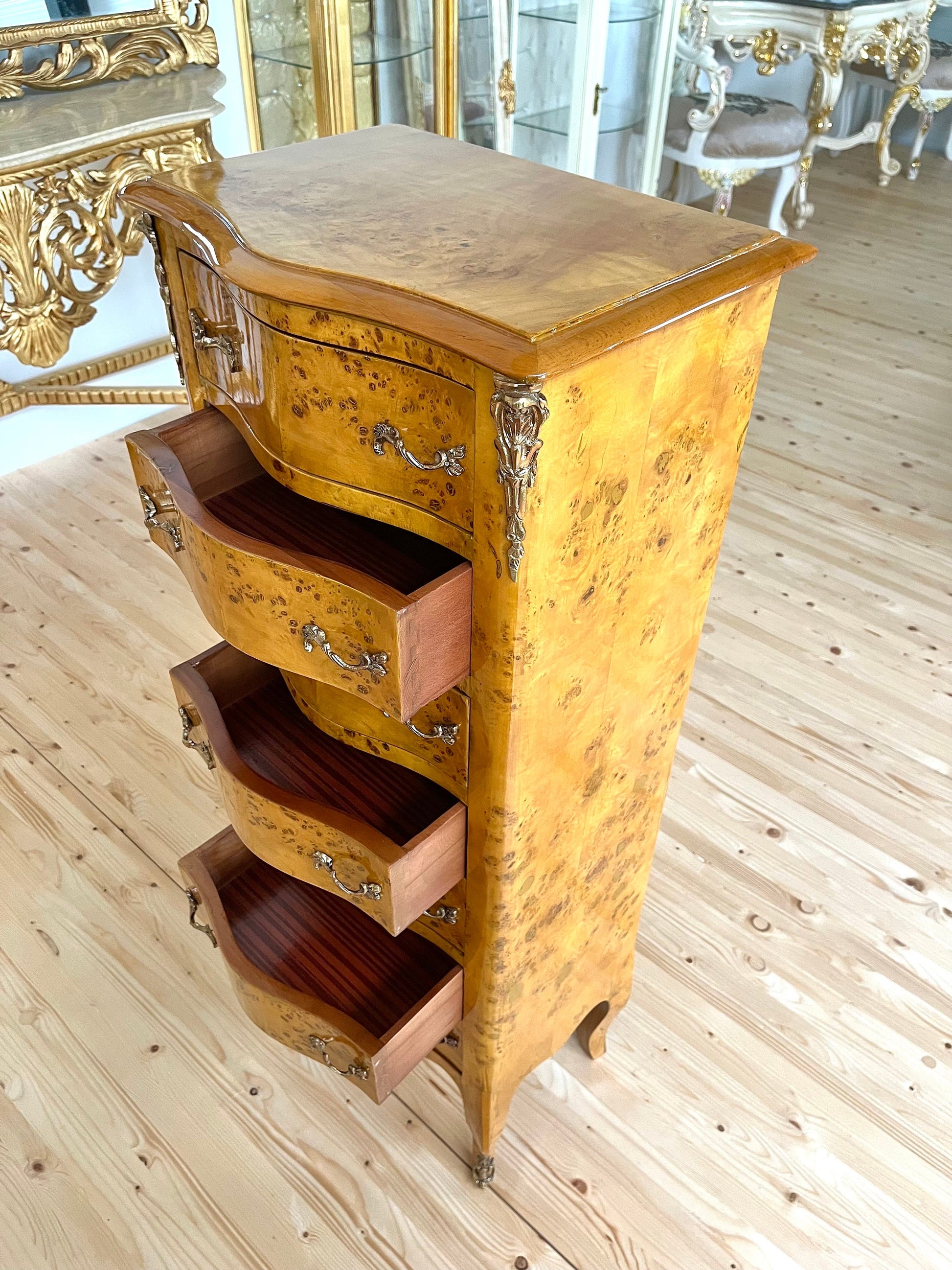 Hohe Kommode im Barockstil - Glänzend /Tall Chest of Drawer French Baroque Style in Yellow 7 Drawers Cabinet for Home Decor or Shop Display