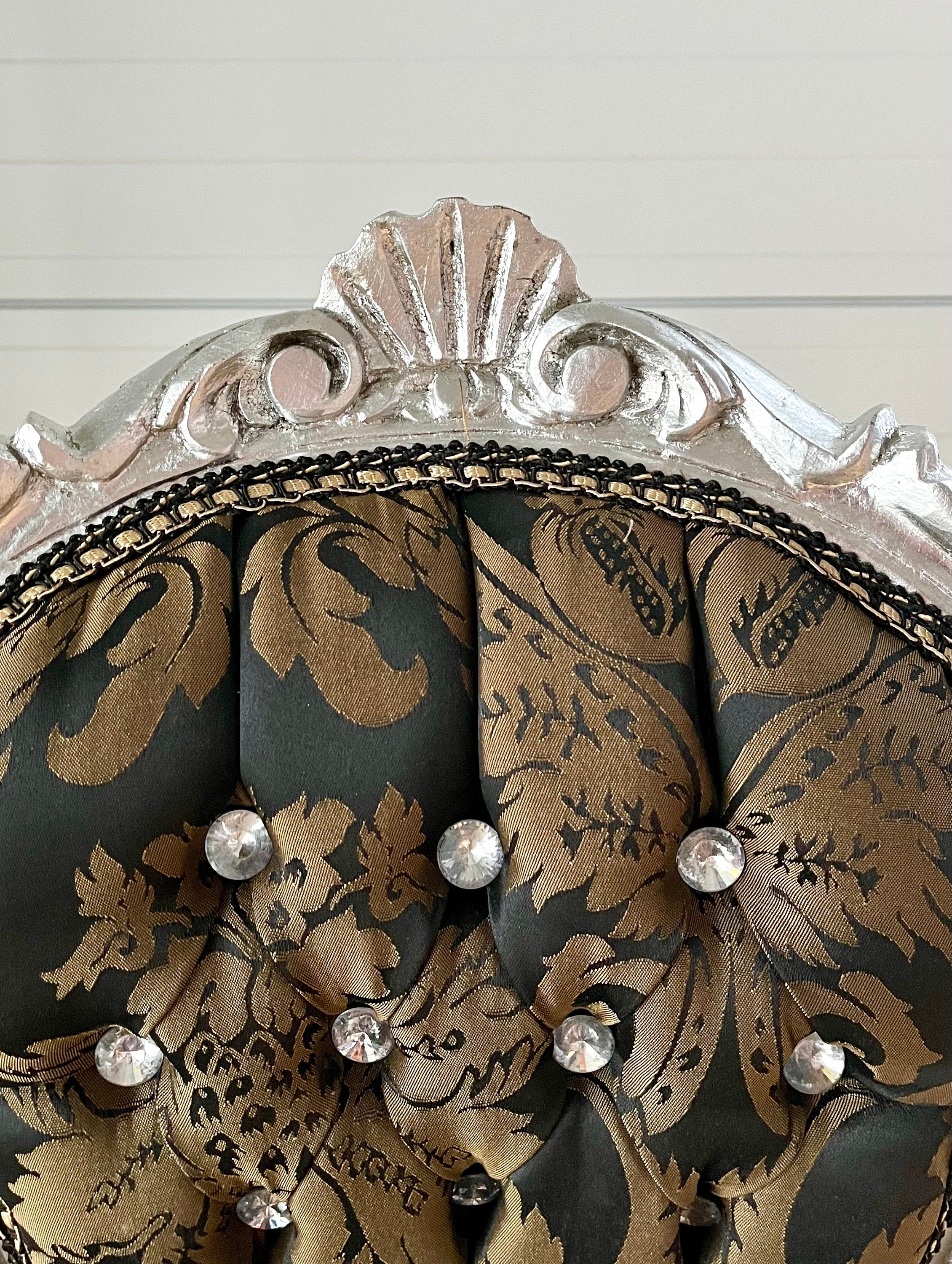 Small Chair French Baroque Rococo Style Retro Italian Style Kid’s Chair in Leopard Print Gold Finish Chair Black Flower Pattern Gold Finish