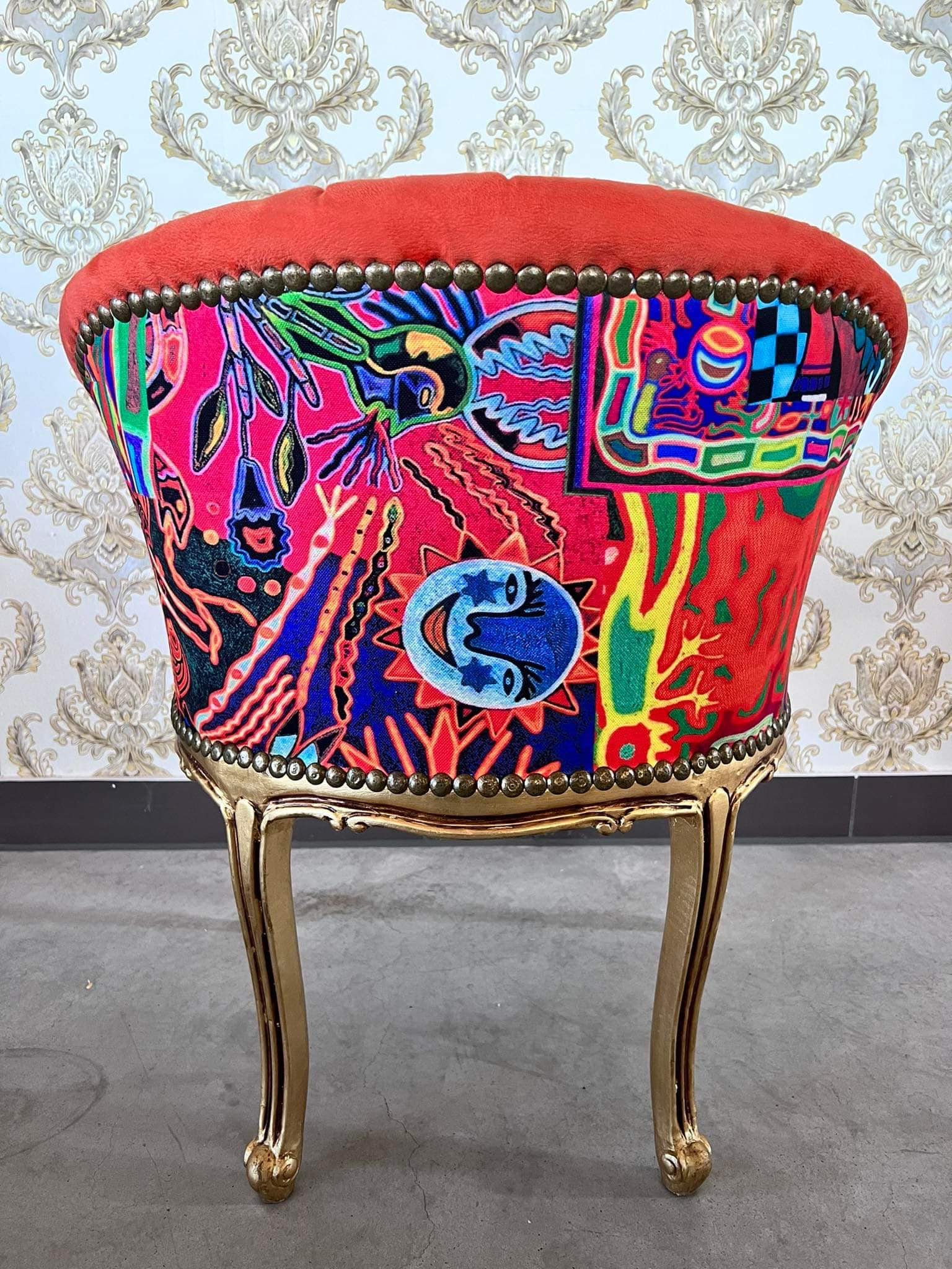 Chair Velvet Red Baroque Rococo Style Tufted Armchair Red Velvet Coloful Print for Café Chair Tufted Velvet Chair Red Orange for Lounge Room