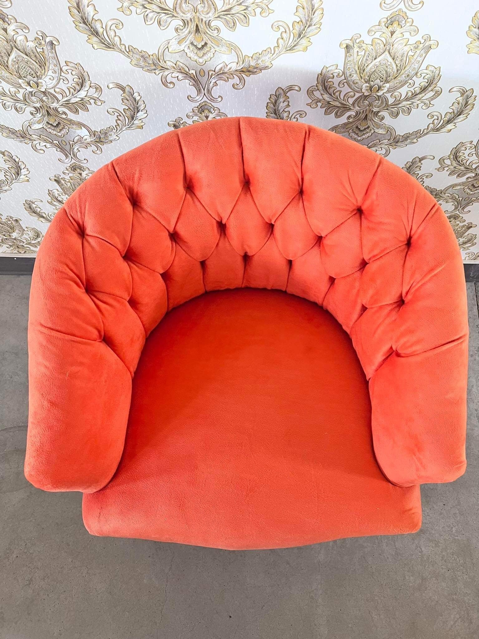 Chair Velvet Red Baroque Rococo Style Tufted Armchair Red Velvet Coloful Print for Café Chair Tufted Velvet Chair Red Orange for Lounge Room