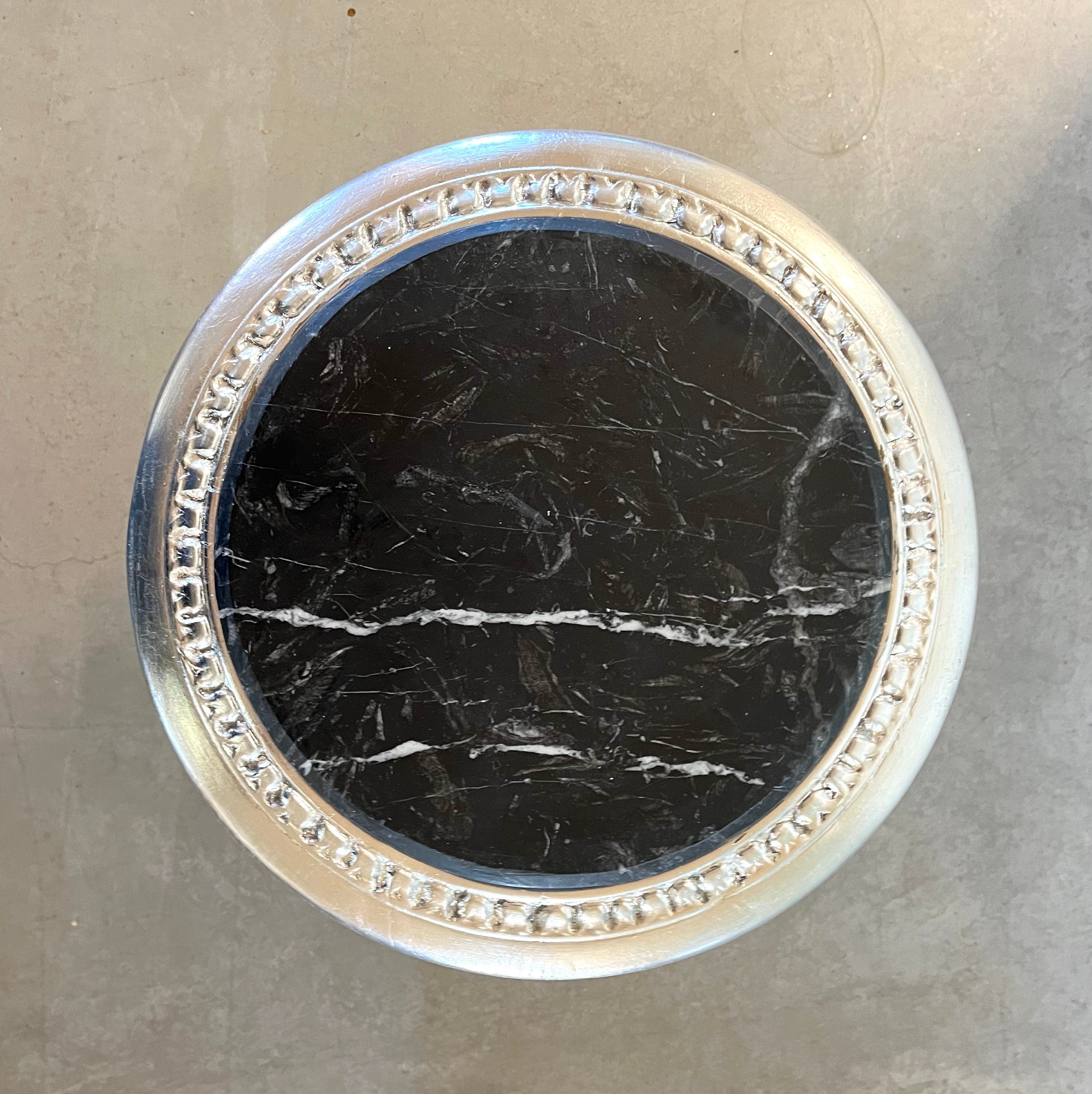 Side Table French Baroque Style with Marble Top Side Table Antique Style Silver Finish Home Decor Side Table