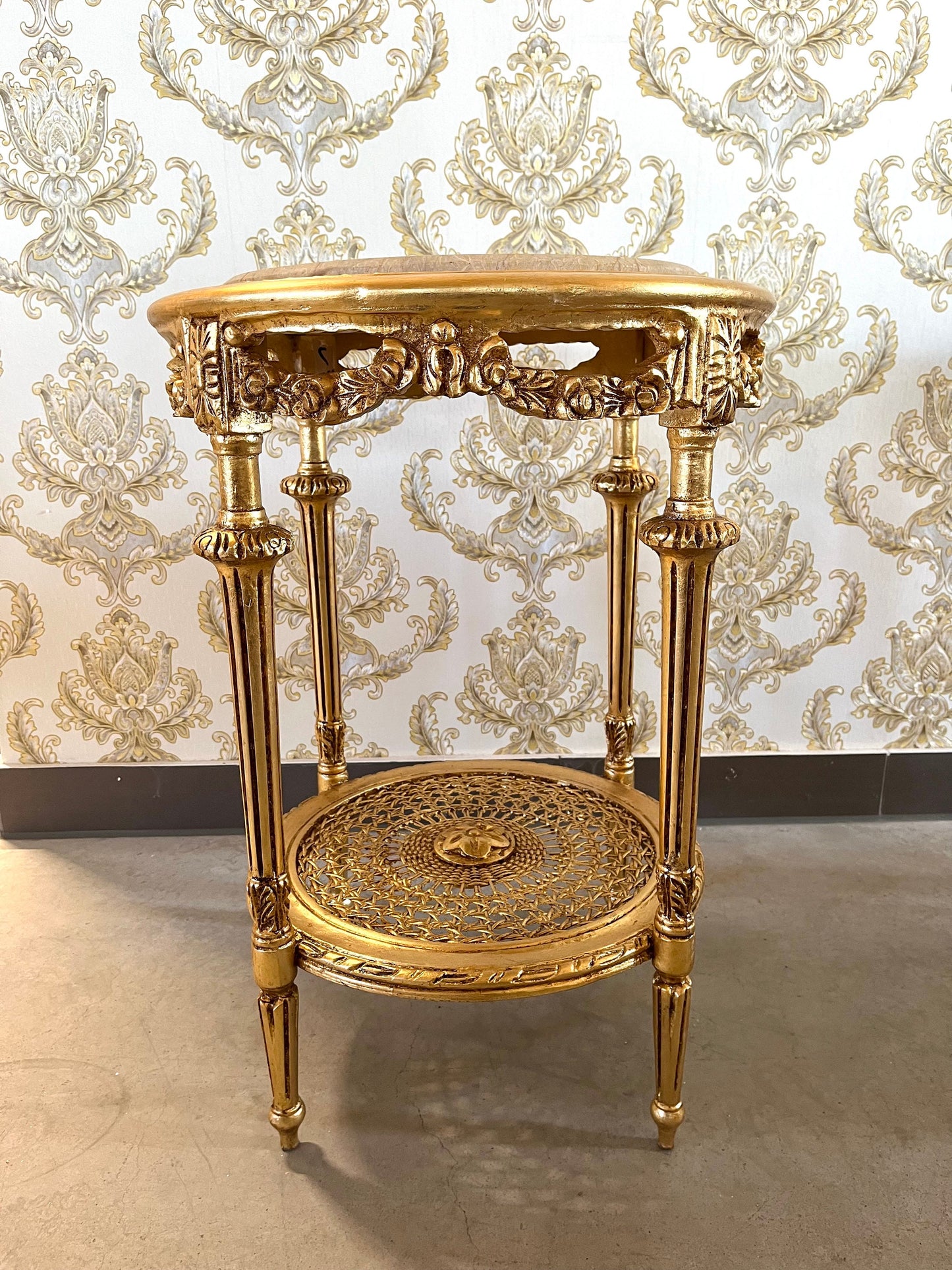 Side Table French Baroque Style with Marble Top Side Table Antique Style Silver Finish Home Decor Side Table