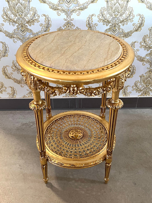 Side Table French Baroque Style with Marble Top Side Table Antique Style Silver Finish Home Decor Side Table