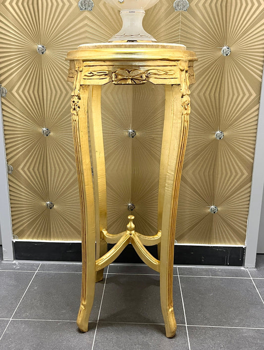 Tall Side Table French Baroque Style with Marble Slab Top for Home Decor Table Gold Finish and Beige Marble