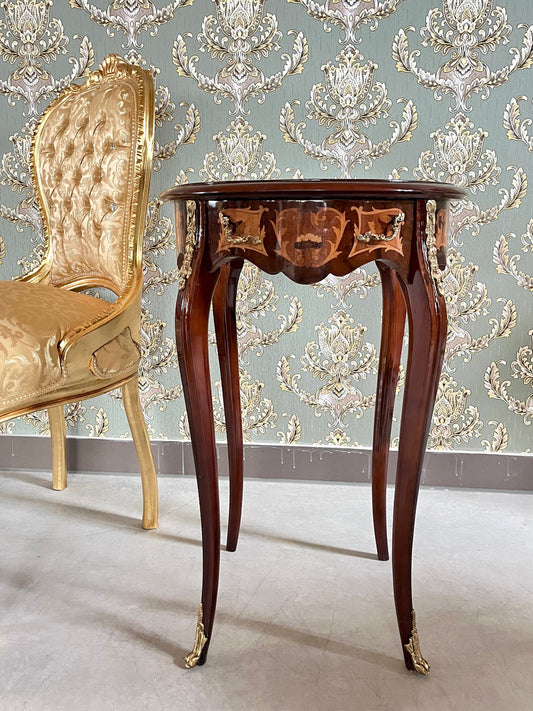 Side Table French Antique Style Wooden Brown Coffee Table Retro Baroque Style Round Table for Home Decor