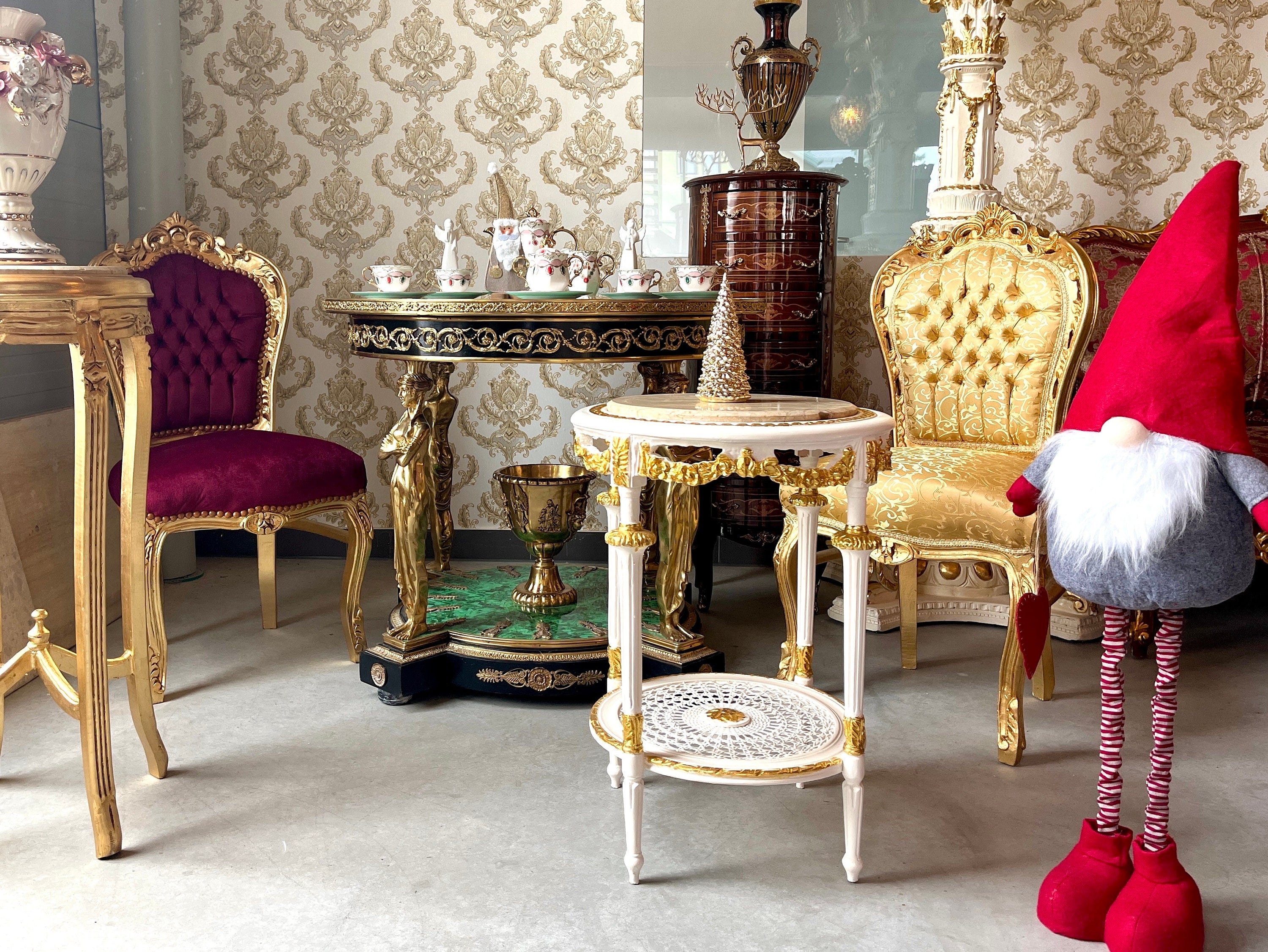 Side Table French Baroque Style with Marble Top Side Table Antique Style Silver Finish Home Decor Side Table