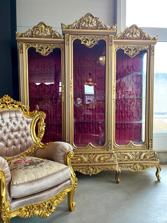 Huge Display Cabinet Deluxe Baroque Style Glass Cabinet Royal Antique Style Reproduction Showcase in Gold Finish for Home Decor-LIMITED ITEM