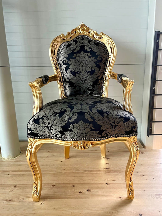 Armchair Black Gold French Louis Style Accent Chair Retro Antique Baroque Rococo Style Armchair in Gold Finish for Home Decor