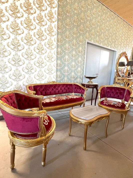 Antique Style Sofa Set Red French Baroque Style Sofa Set in Bordeaux Color French Style Sofa for Lounge Room