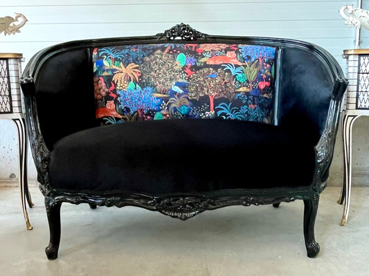 Lounge Sofa French Baroque Rococo Style in Black Velvet Safari Jungle Print Sofa For Party Special Event For Home Decor