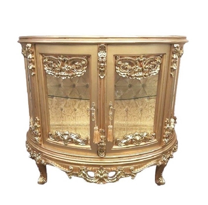 Display Cabinet French Louis Style Showcase in Gold Finish Retro Baroque Antique Style for Home Decor- Made to Order
