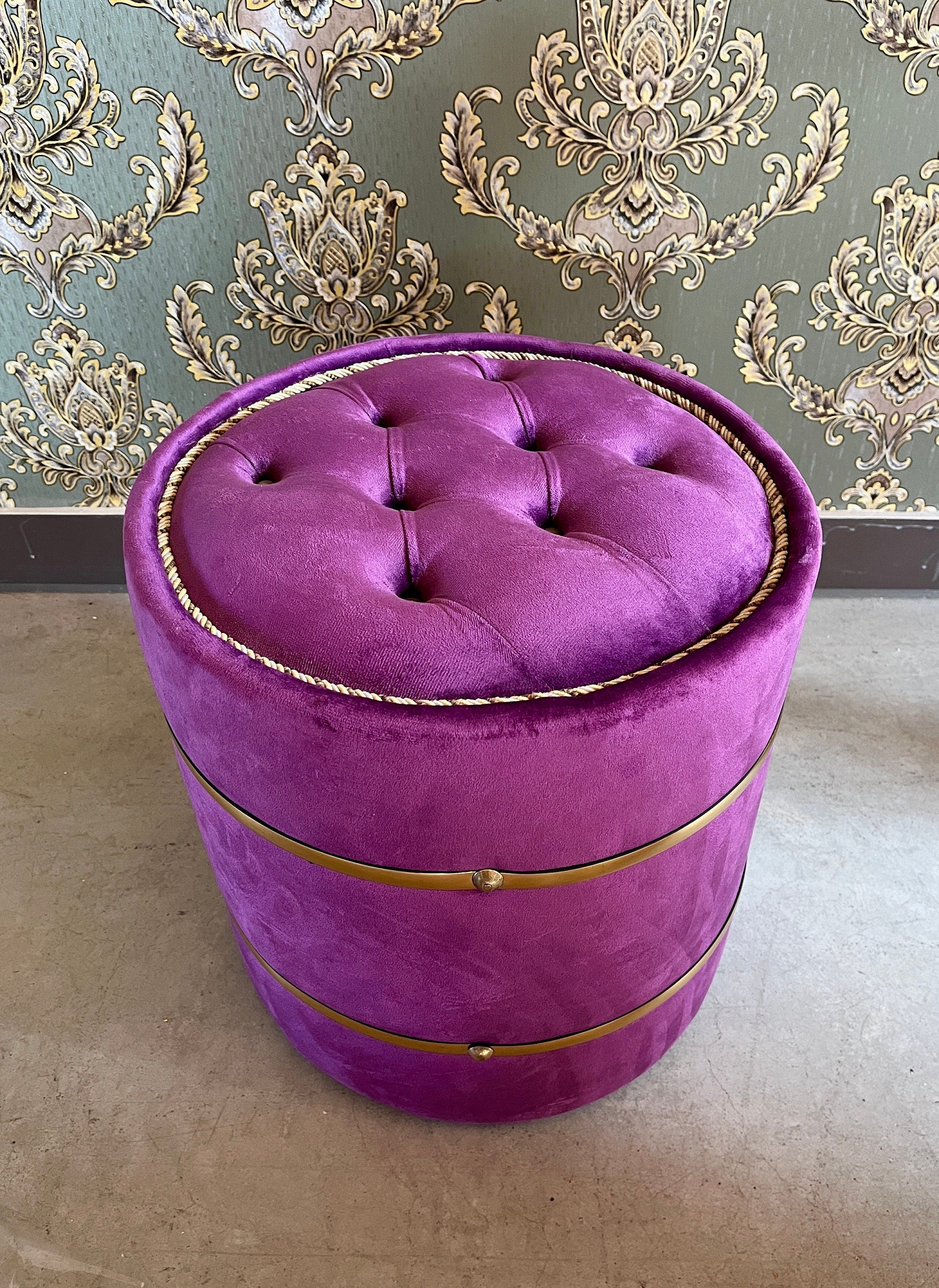 Ottoman Colorful Baroque Style Stool Nostalgic French Handmade Style Ottoman for Home Decor in Rich Velvet Purple Blue Red Beige