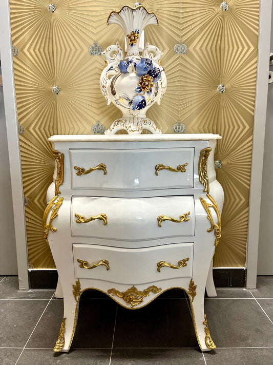 Night Stand Deluxe French Baroque Rococo Style Chest of Drawer in White Colour Bronze Ornaments for Home Decor